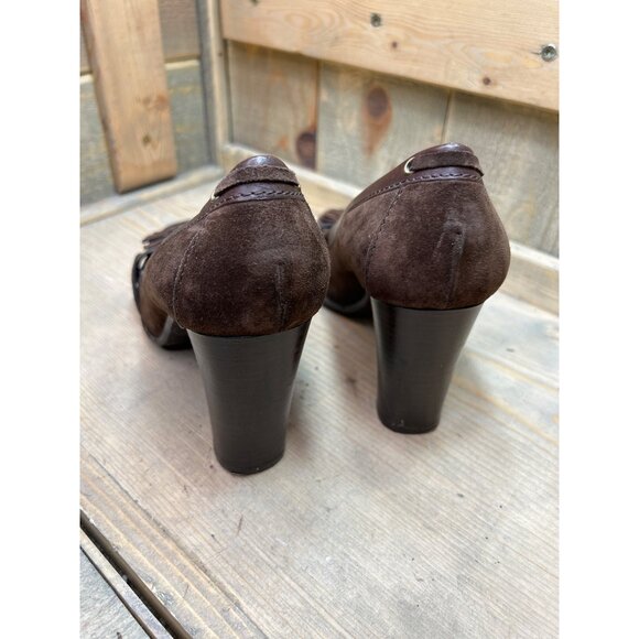 Coach Leatherware Brown Suede & Leather Tassel Heels Size 8.5 - Picture 6 of 9